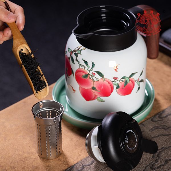 龙泉青瓷 家用一壶四杯功夫茶具套装 陶瓷九桃五福焖泡茶壶品茗杯