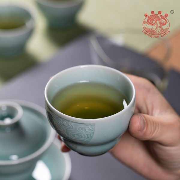 龙泉青瓷 功夫茶具三才盖碗茶杯套装 陶瓷高档中式家用喝茶泡茶碗