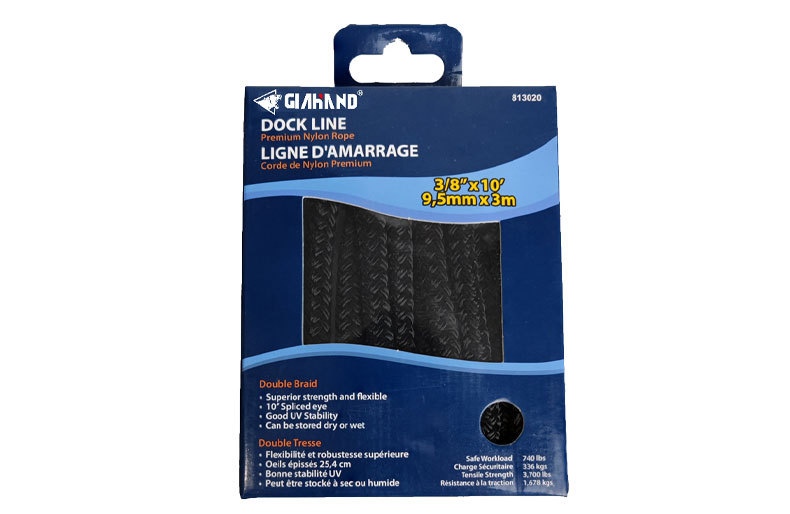 码头线绳 船坞绳索 双层编织锚固线 系泊线 双编织黑色绳