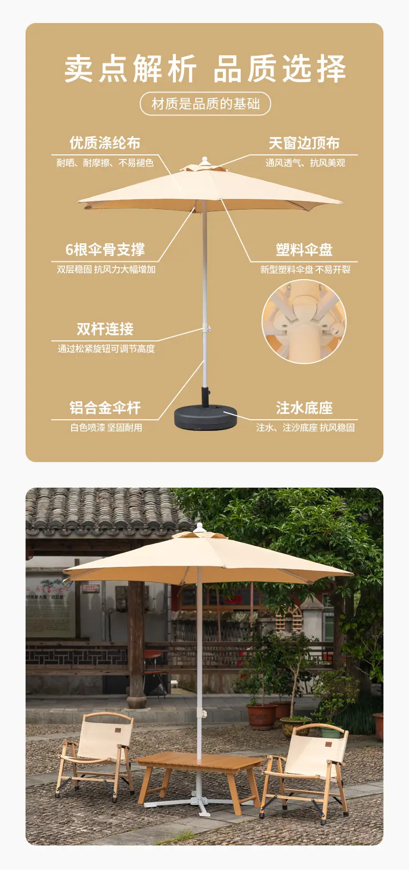 户外遮阳伞太阳伞商用便携垂钓伞庭院花园沙滩广告摆摊伞铝手推伞