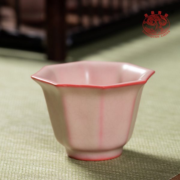 龙泉青瓷 创意手工主人杯高颜值功夫茶杯单杯 陶瓷红胎花瓣品茗杯