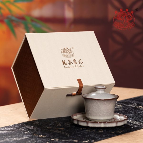 龙泉青瓷 三才盖碗功夫茶具敬茶泡茶碗 陶瓷家用哥窑冰裂大号盖碗