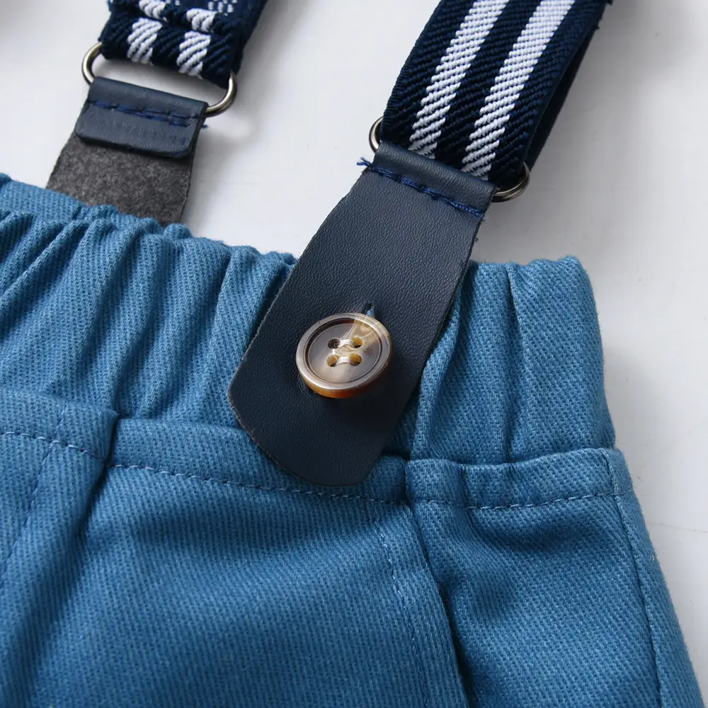 欧美童装男童短袖套装新款碎花衬衫马甲背带裤儿童绅士礼服演出服
