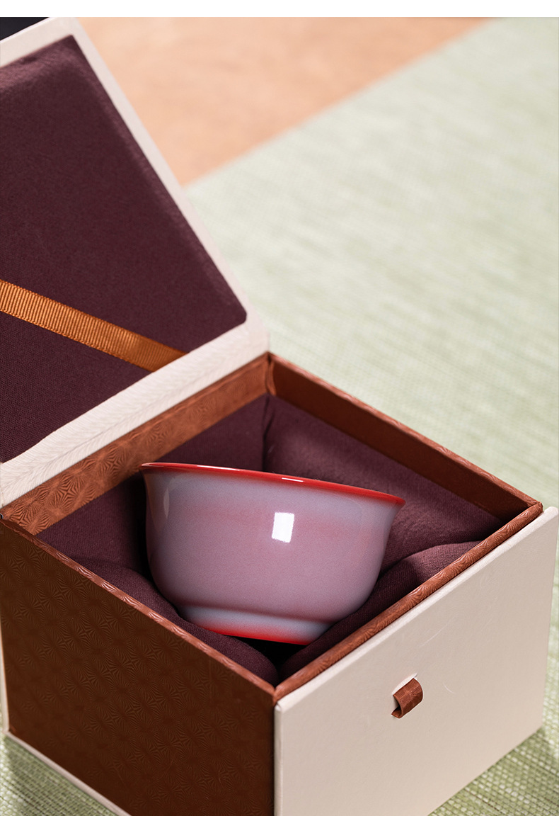 龙泉青瓷 功夫茶杯手工红釉添香主人杯单杯 陶瓷品茗杯高档泡茶碗