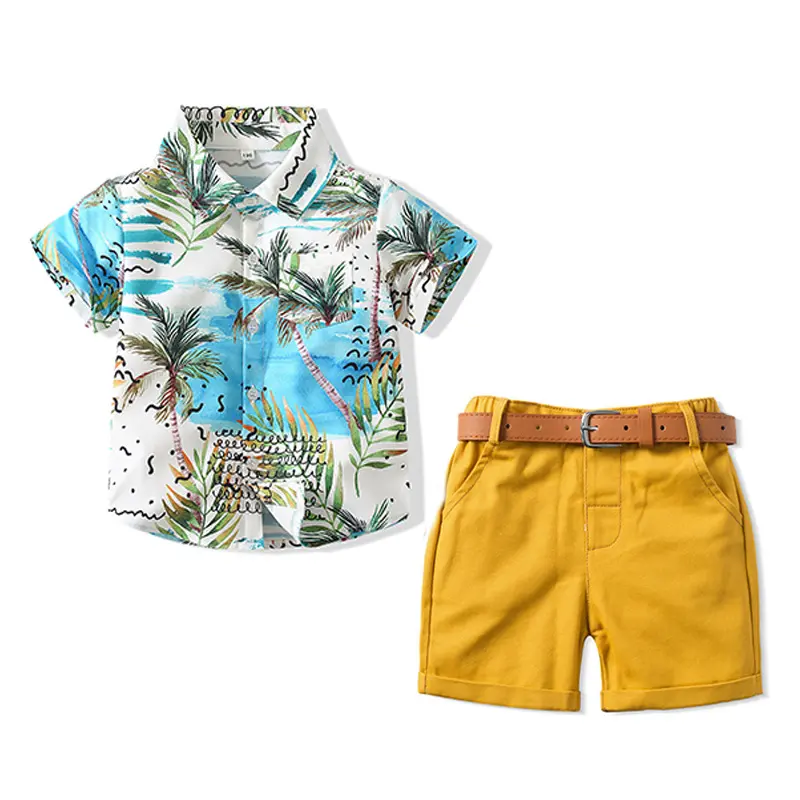 跨境 男童套装夏季新款沙滩服1.2.3.4岁休闲海边度假印花童装代发