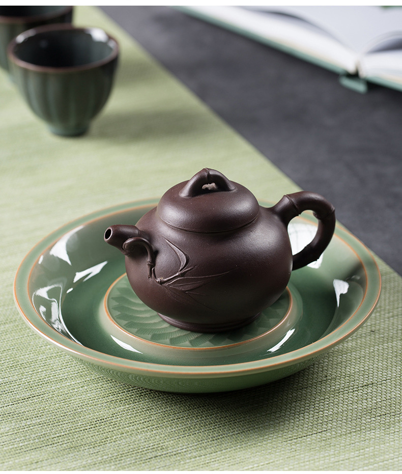 龙泉青瓷 功夫茶具壶承茶壶茶托家用 陶瓷干泡台壶盘茶道配件茶承