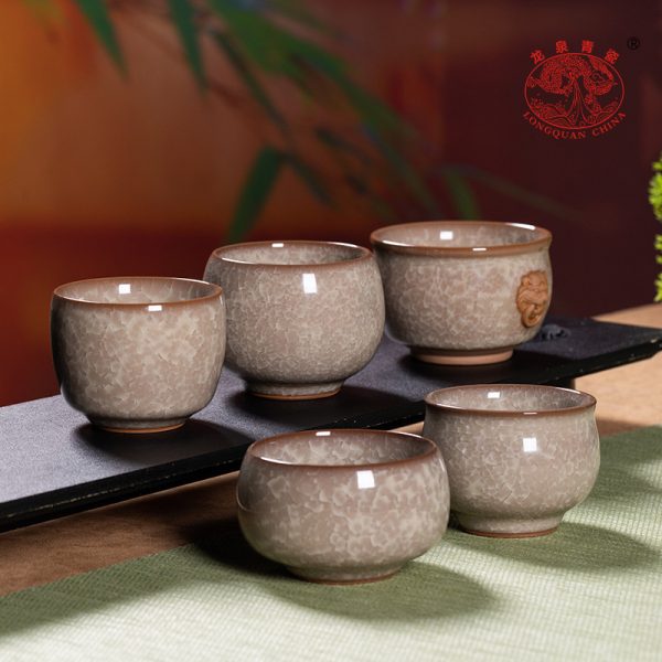 龙泉青瓷 主人杯哥窑开片冰裂纹功夫茶杯 陶瓷创意冰花品茗杯茶碗