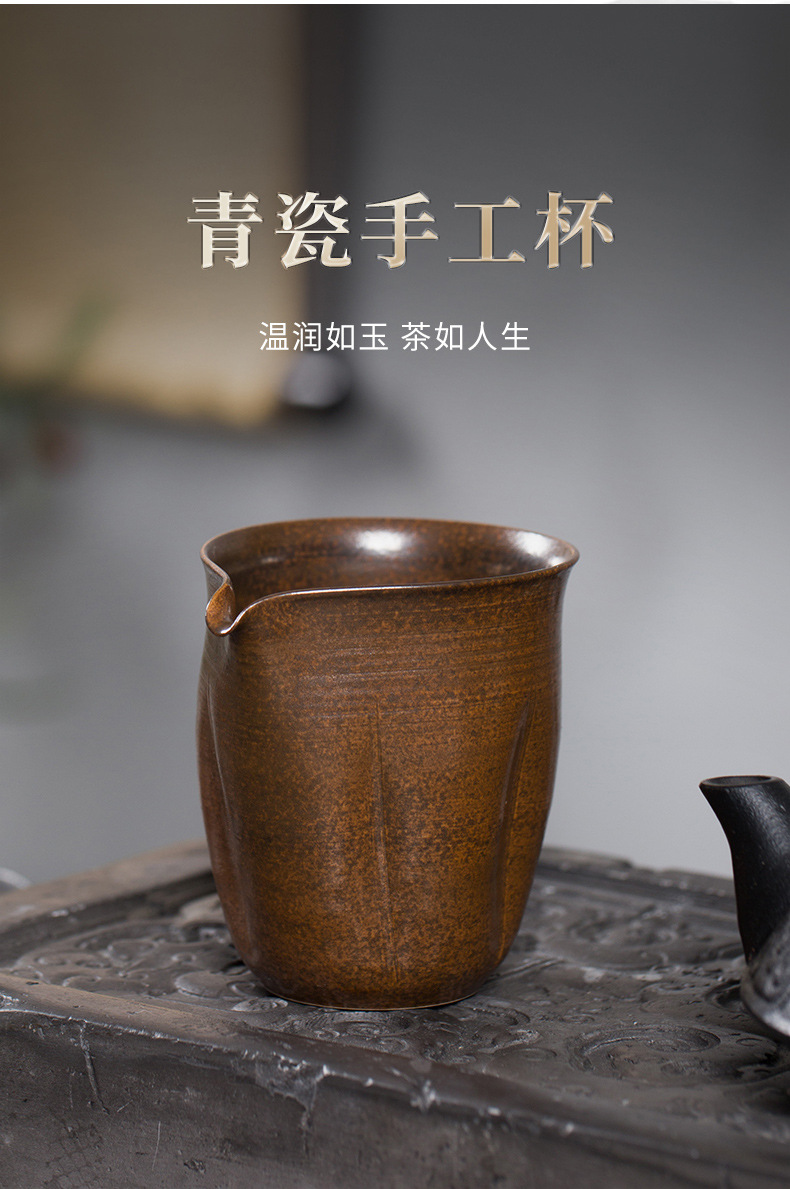 龙泉青瓷手工仿柴烧公道杯大号茶海陶瓷卓鑫伟手作薄胎瓜棱分茶器