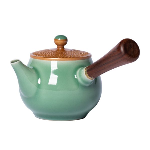 龙泉青瓷 侧把壶家用功夫茶具泡茶壶单壶 陶瓷手工跳刀轻奢风茶壶