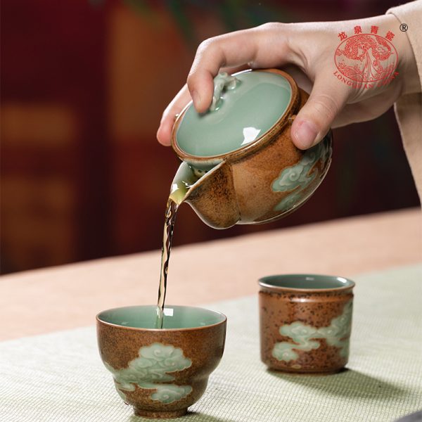 龙泉青瓷 快客杯一壶二杯户外泡茶壶 陶瓷便携式旅行功夫茶具套装