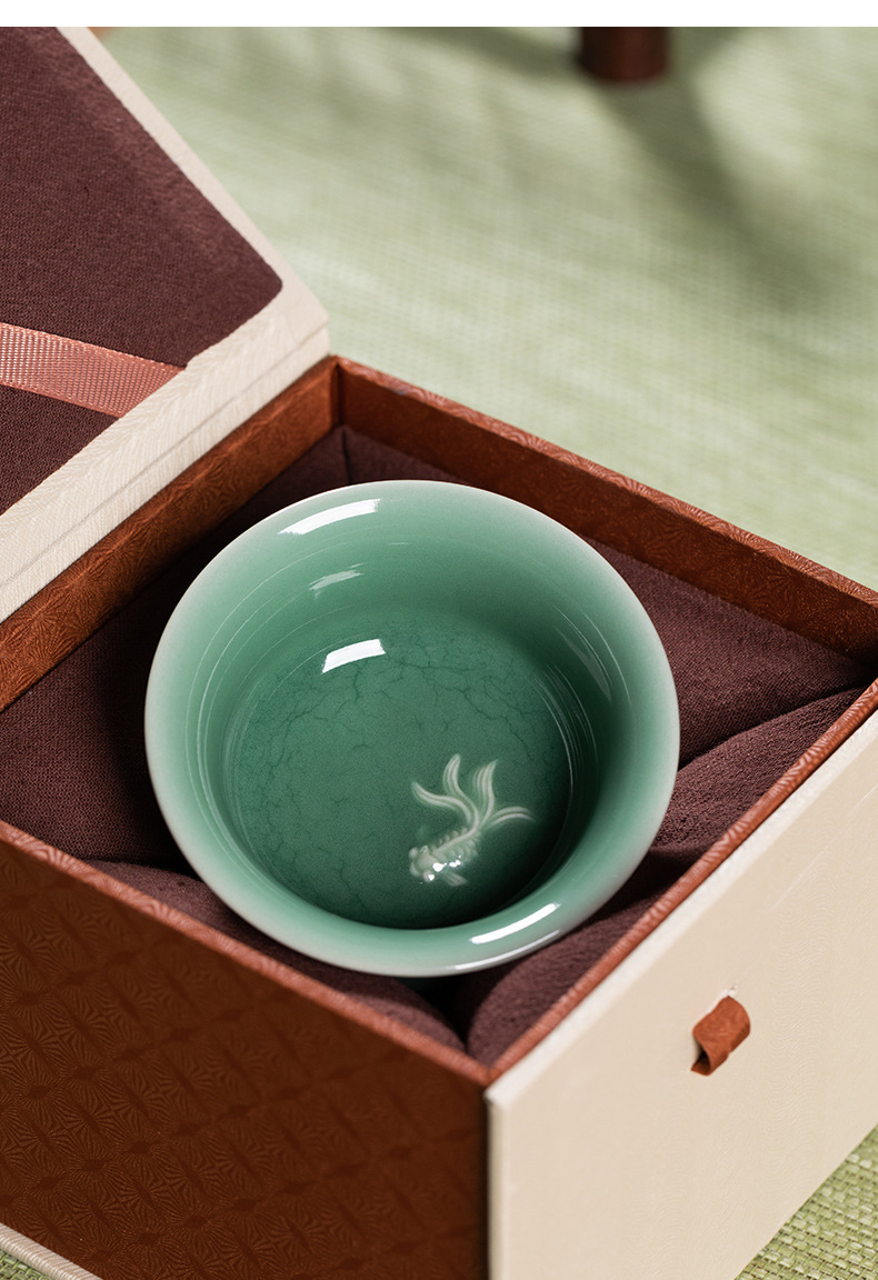 龙泉青瓷 功夫茶杯手工主人杯单杯 陶瓷高档中式品茗杯马蹄杯茶碗