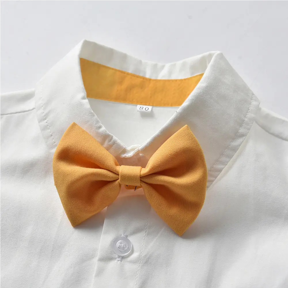 新品夏季韩版童装礼服棉质短袖衬衫背带裤宝宝衣服外贸男童套装