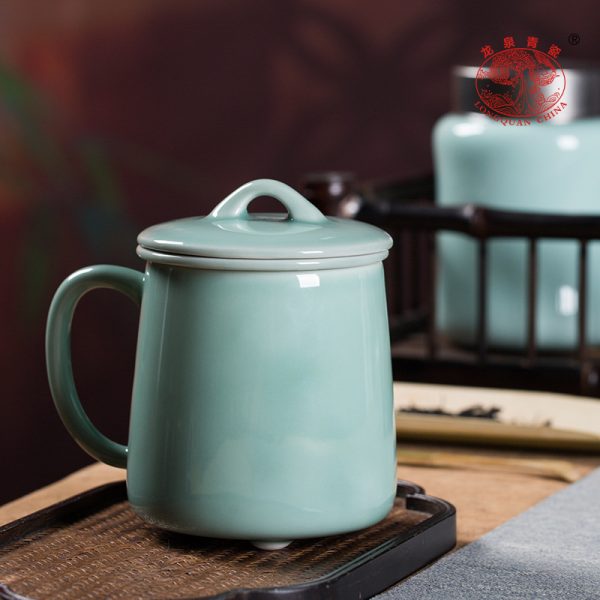 龙泉青瓷泡茶杯子带盖过滤大容量陶瓷办公马克杯茶叶罐商务礼盒装