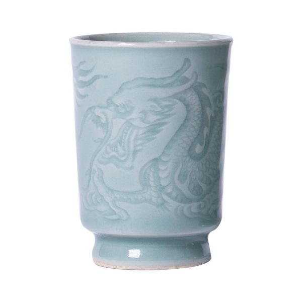 龙泉青瓷 创意手工闻香杯功夫茶杯主人杯 陶瓷中式龙凤直口品茗杯