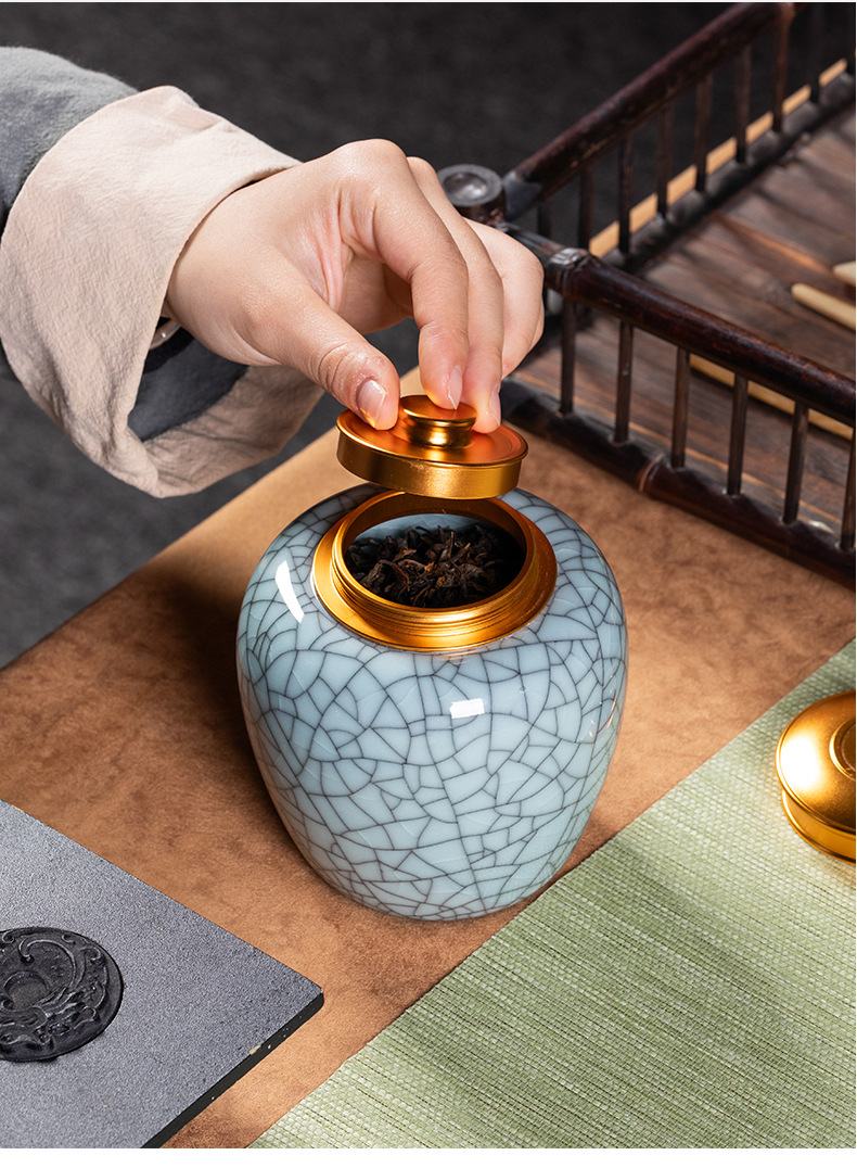 龙泉青瓷茶叶罐礼盒装龙井普洱红茶陶瓷储存茶罐密封罐家用大容量