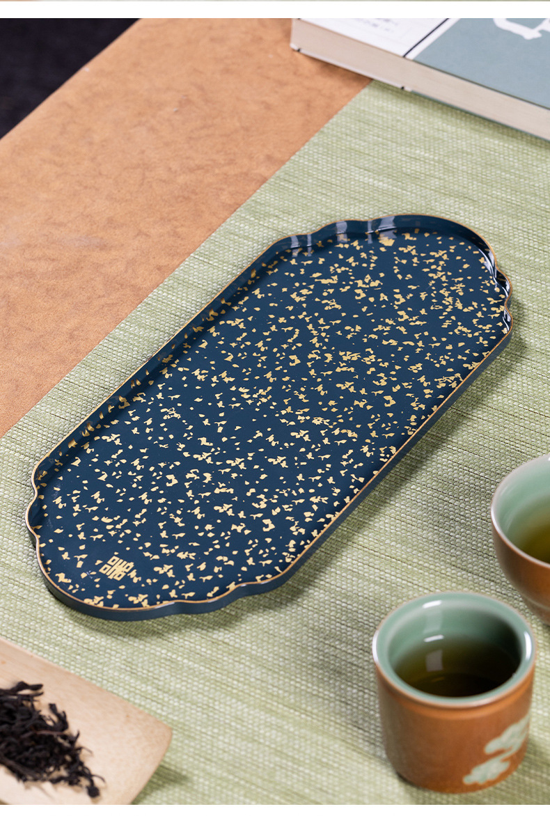 龙泉青瓷 黄铜茶盘轻奢家用功夫茶具干泡台 茶台小型带储水盘托盘
