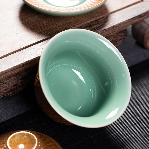 龙泉青瓷 功夫茶具复古手工跳刀三才盖碗 陶瓷家用会客手抓泡茶碗