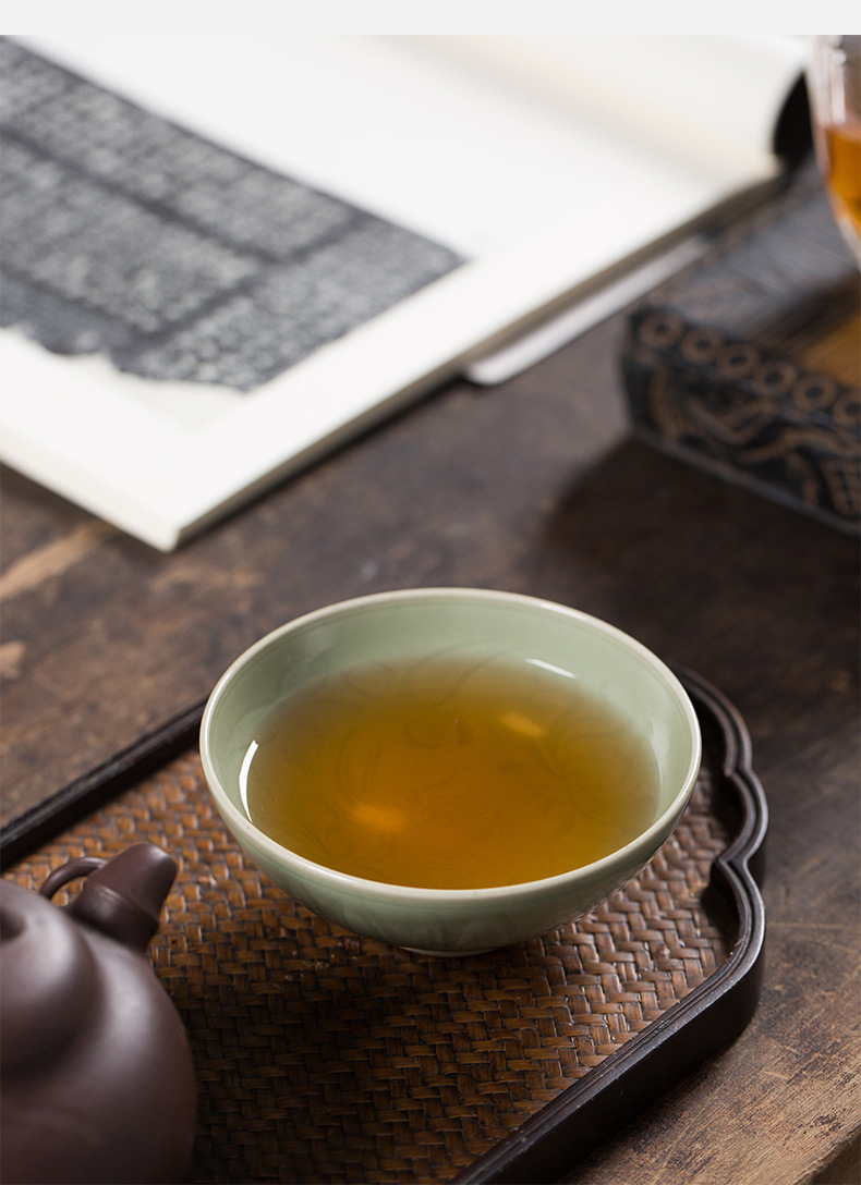 龙泉青瓷 纯手工名家手作主人杯 陶瓷功夫茶杯云纹茶盏茶碗礼盒装