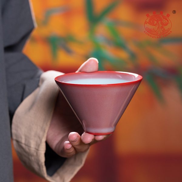 龙泉青瓷 功夫茶杯手工主人杯单杯 陶瓷红釉斗笠杯大号品茗杯茶盏