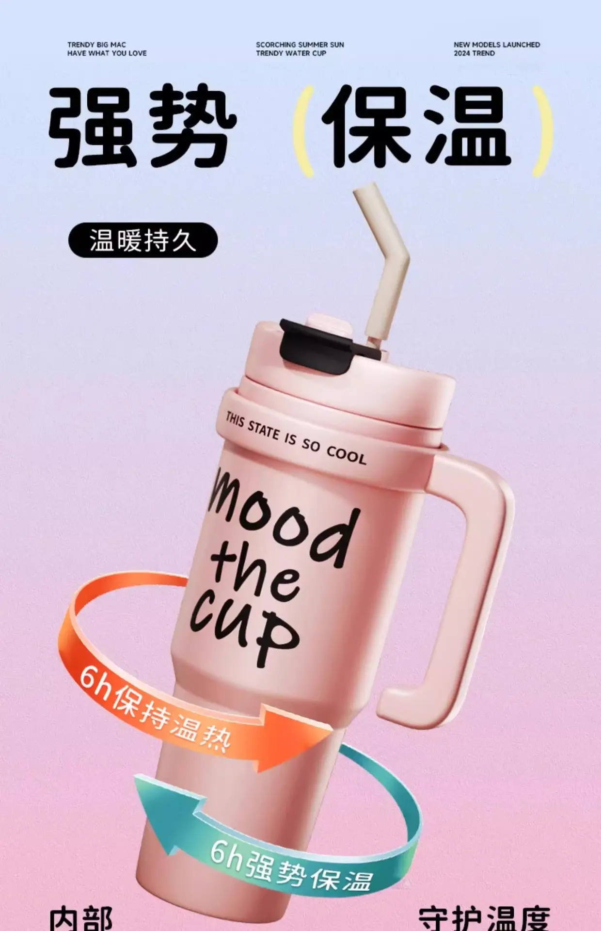 巨无霸保温杯吸管杯大容量冰霸杯2024新款外出便携水杯高颜值水杯