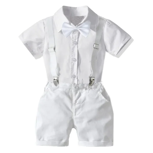 儿童跨境夏季新品童套装纯白色洗礼服欧美绅士礼服表演服一件代发
