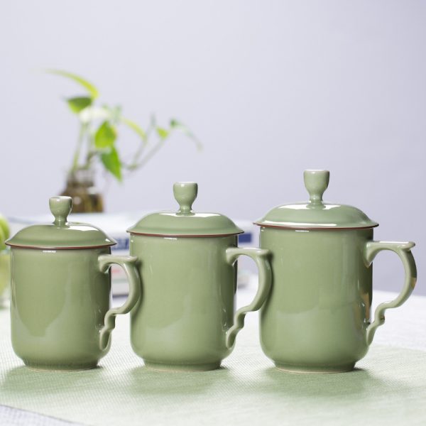 龙泉青瓷 陶瓷办公杯茶杯带盖泡茶水杯会议杯马克杯家用 商务礼品