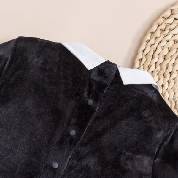 春秋新款婴儿假两件男宝宝周岁生日礼服金丝绒连体baby幼童包屁衣