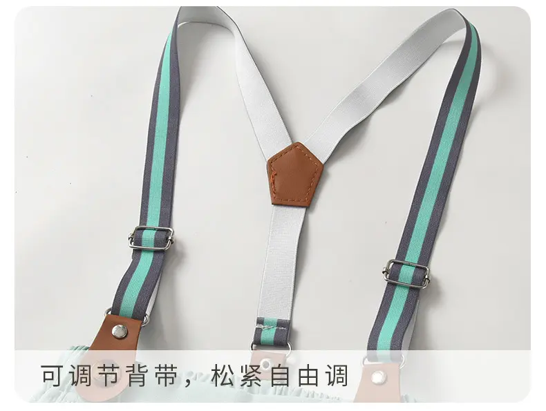外贸童装批发夏季新款背带裤两件套男童夏装宝宝英伦绅士儿童套装