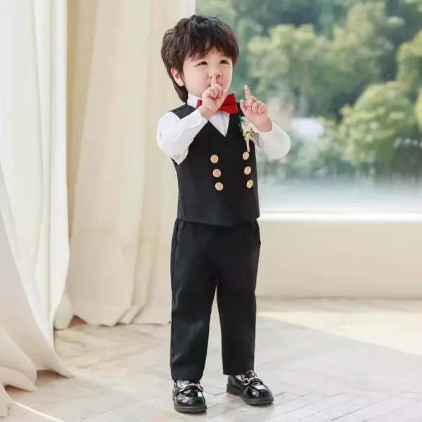 男童西装马甲套装春秋英伦风表演演出服男孩花童生日长袖周岁礼服