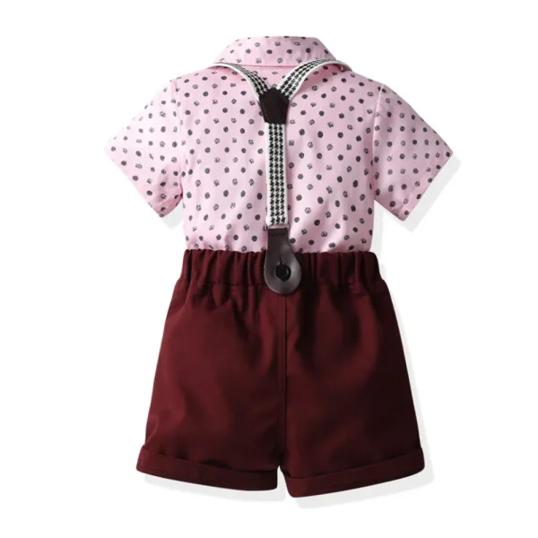 新品童装批发男童粉色短袖衬衫背带裤生日礼服一件代发儿童服装