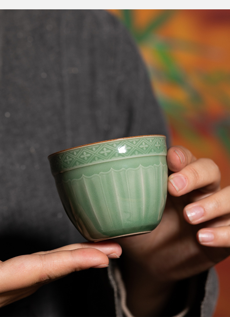 龙泉青瓷主人杯功夫茶杯王林强纯手工高档品茗单杯陶瓷泡茶碗礼盒