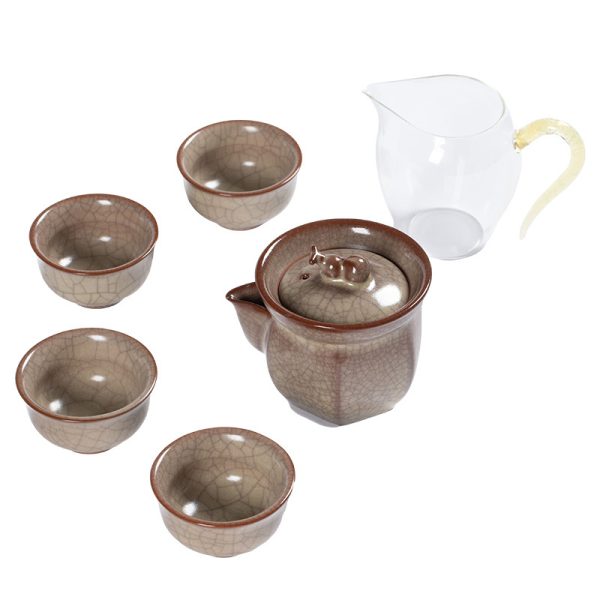 龙泉青瓷 复古传世哥窑功夫茶具套装 陶瓷盖碗茶壶茶杯旅行礼盒装