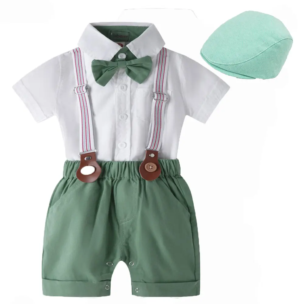 跨境欧美男宝宝绅士哈衣套装男童短袖短裤帽子多件套夏季新款童装