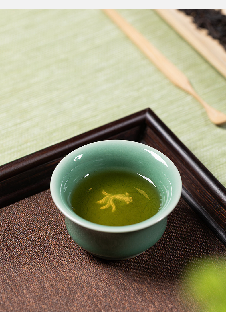 龙泉青瓷 功夫茶杯手工主人杯单杯 陶瓷高档中式品茗杯马蹄杯茶碗