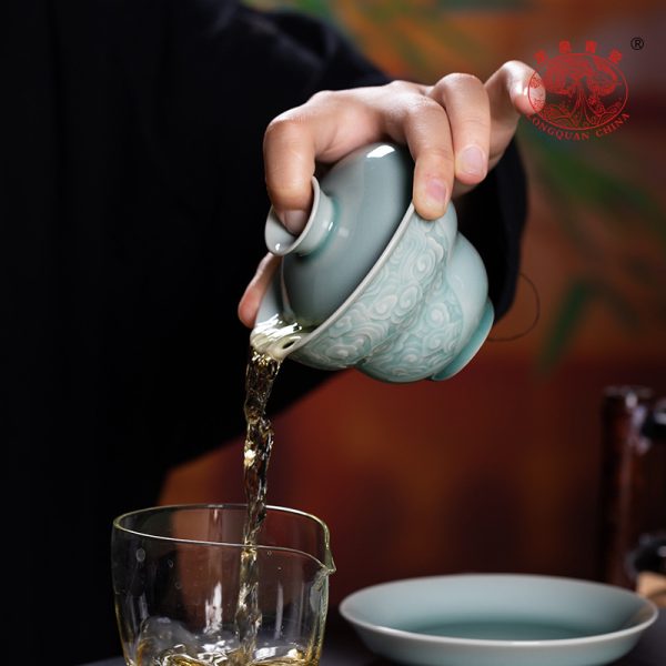 龙泉青瓷 功夫茶具三才盖碗茶杯套装 陶瓷高档中式家用喝茶泡茶碗