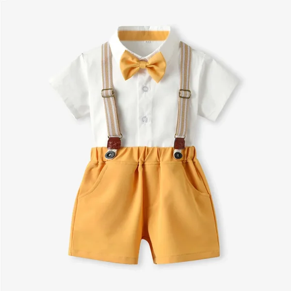 2025夏季男童短袖背带裤套装棉质白衬衫生日表演服儿童英伦风童装