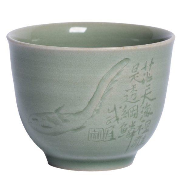 龙泉青瓷 卓鑫伟手作主人杯功夫茶杯 陶瓷高档手工品茗杯豆青茶碗