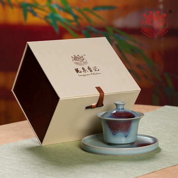 龙泉青瓷 三才盖碗功夫茶具大号钧窑敬茶碗 陶瓷家用盖碗手抓茶碗