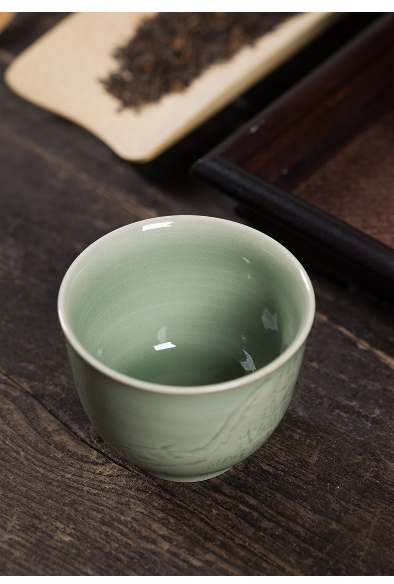 龙泉青瓷 卓鑫伟手作主人杯功夫茶杯 陶瓷高档手工品茗杯豆青茶碗