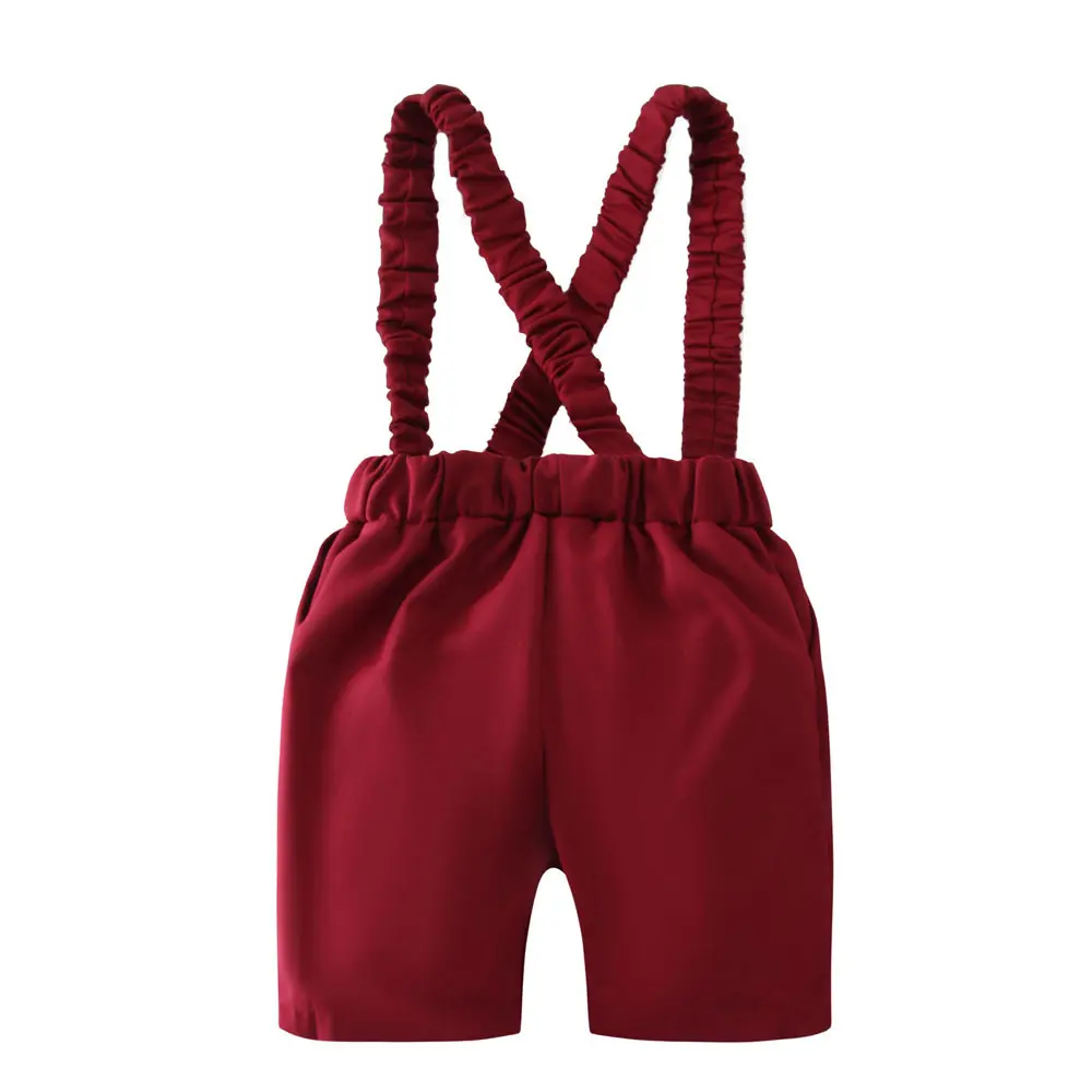 加工定制跨境欧美夏季新款纯色短袖短裤童装宝宝背带裤蝴蝶结套装