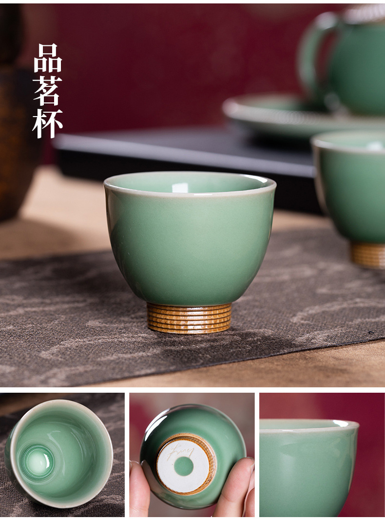 龙泉青瓷 复古纯手工跳刀功夫茶具 陶瓷轻奢泡茶壶杯壶承礼盒整套
