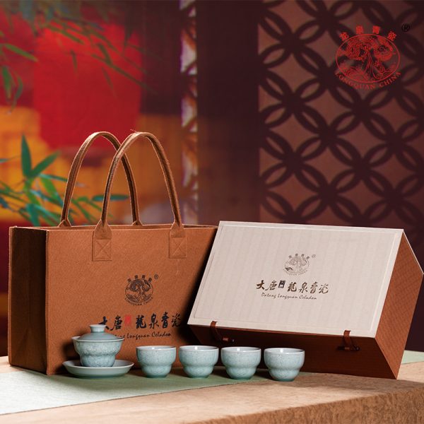 龙泉青瓷 功夫茶具三才盖碗茶杯套装 陶瓷高档中式家用喝茶泡茶碗