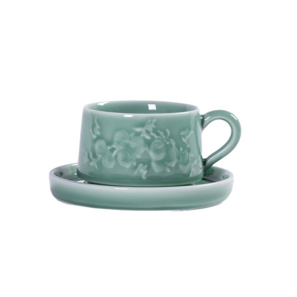 龙泉青瓷高级感咖啡杯陶瓷杯碟套装下午茶马克杯泡茶水杯子办公室