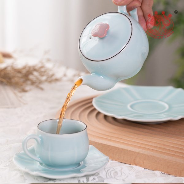 龙泉青瓷创意功夫茶具一壶四杯陶瓷咖啡红茶壶茶杯中式高档礼盒装