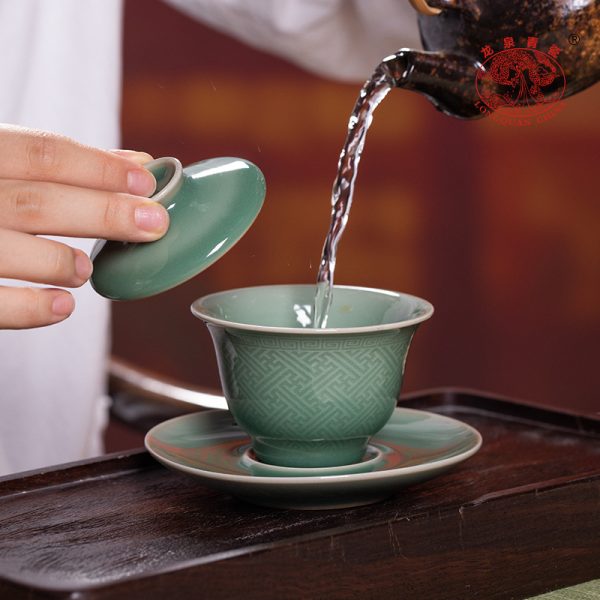龙泉青瓷三才盖碗泡茶杯茶碗陶瓷单个大号不烫手功夫茶具家用杯子