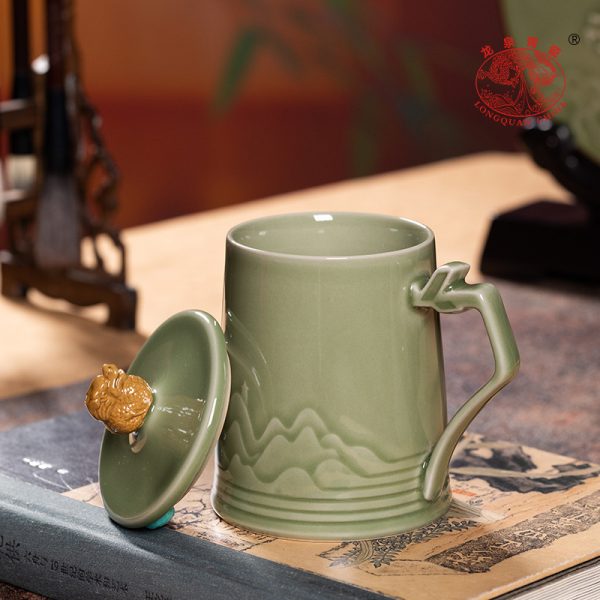 龙泉青瓷办公茶杯套装家用高档马克杯陶瓷泡茶水杯商务伴手礼盒装