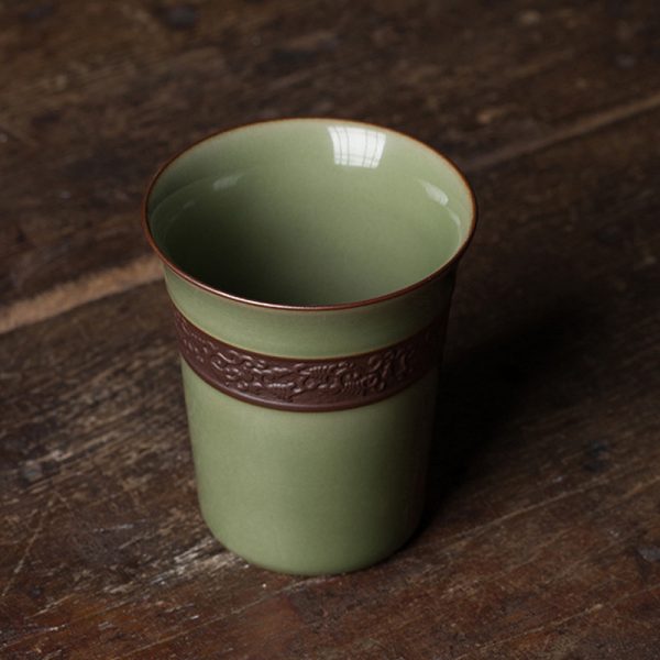 龙泉青瓷 复古手工半刀泥杯功夫茶具配件茶闻香杯 陶瓷大容量茶海