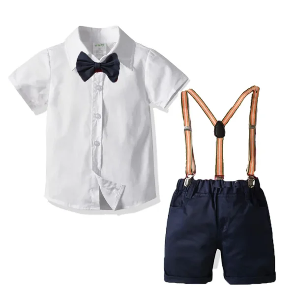 跨境欧美夏季新款男童绅士套装白色衬衫礼服表演服一件代发短袖
