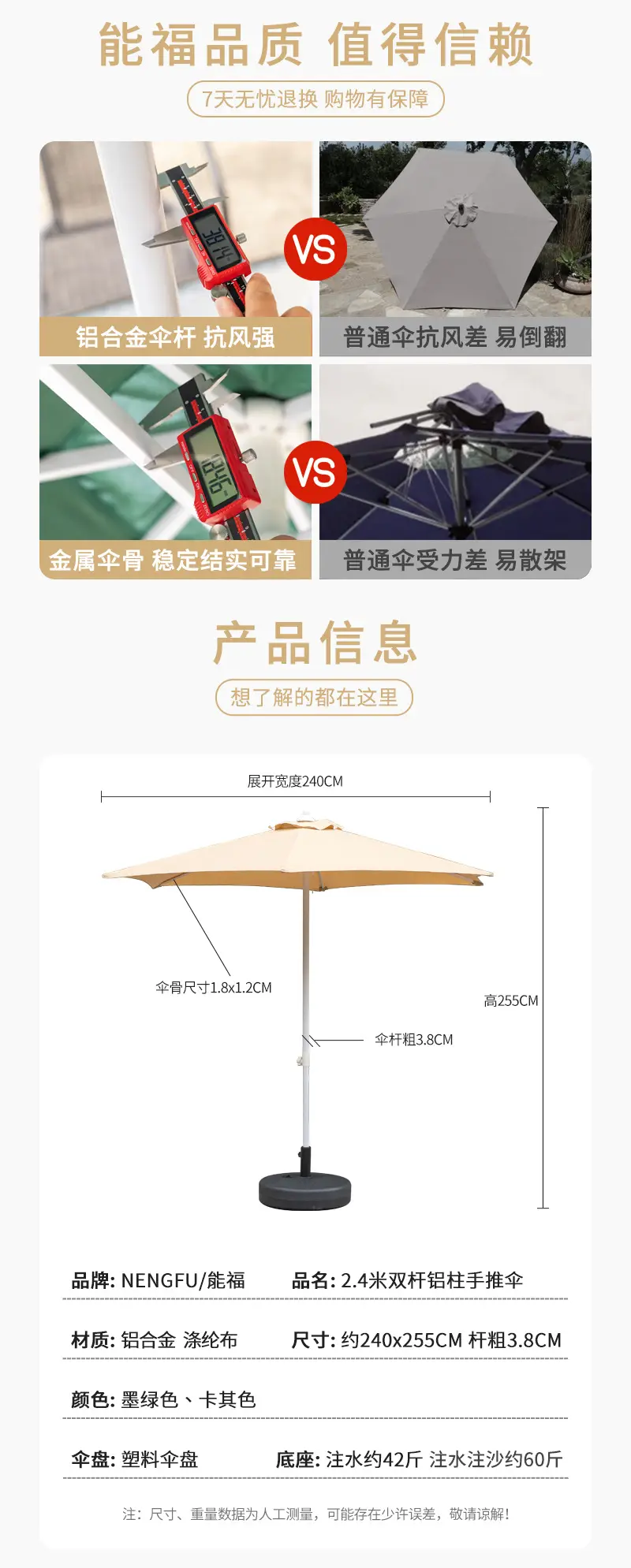 户外遮阳伞太阳伞商用便携垂钓伞庭院花园沙滩广告摆摊伞铝手推伞