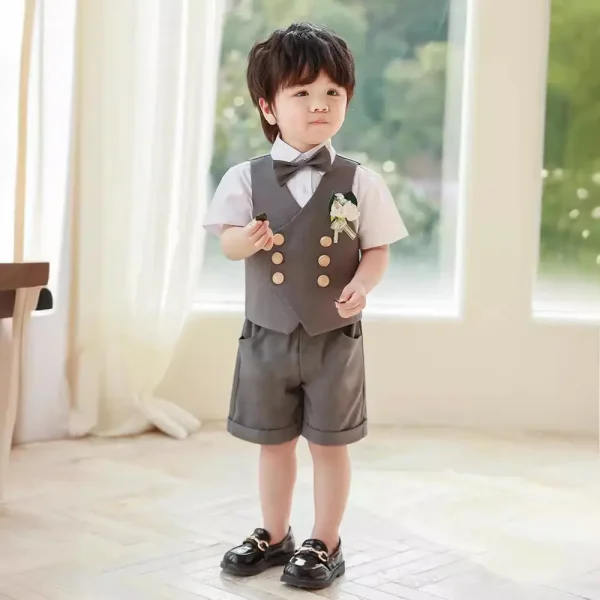 男童西装马甲短袖套装夏季英伦风表演演出服宝宝生日周岁礼服花童